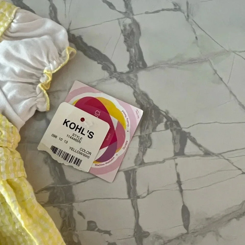 Youngland Baby Yellow Gingham Dress w Flowers & Ruffle Details Baby Girl  12M - Picture 3 of 6